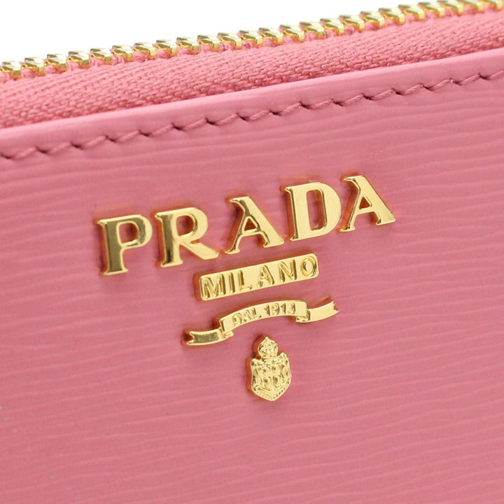 Prada Geranio Pink Vitello Move Leather Gold Zip Coin Wallet 1MM268