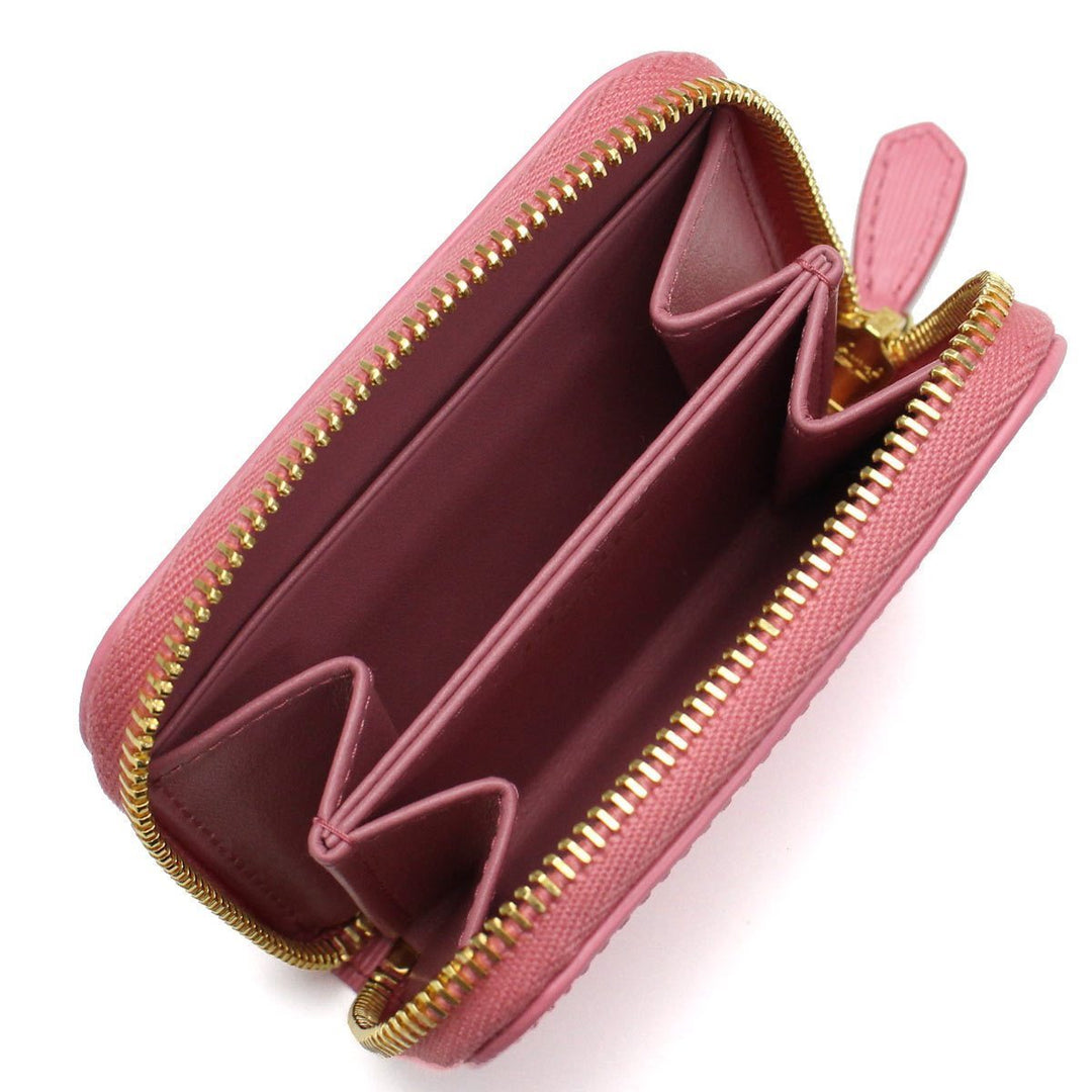 Prada Geranio Pink Vitello Move Leather Gold Zip Coin Wallet 1MM268