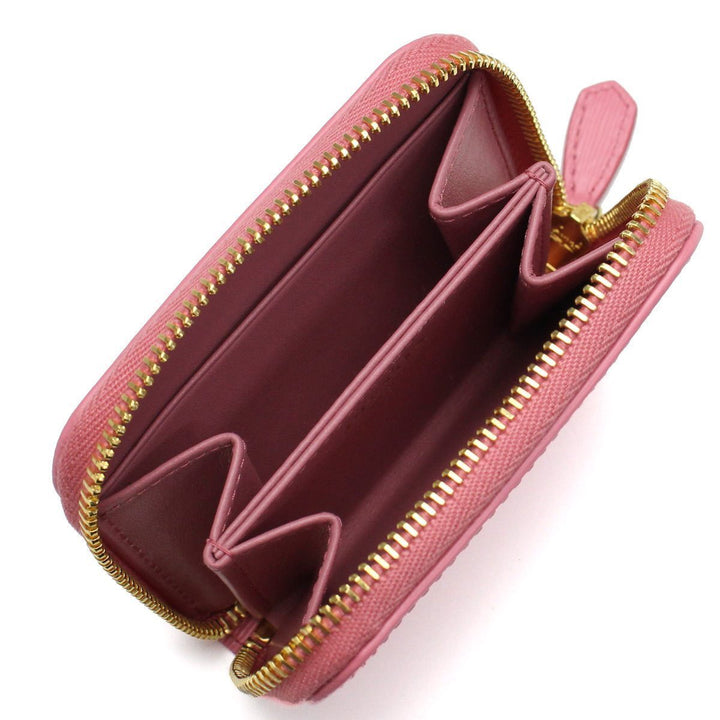 Prada Geranio Pink Vitello Move Leather Gold Zip Coin Wallet 1MM268