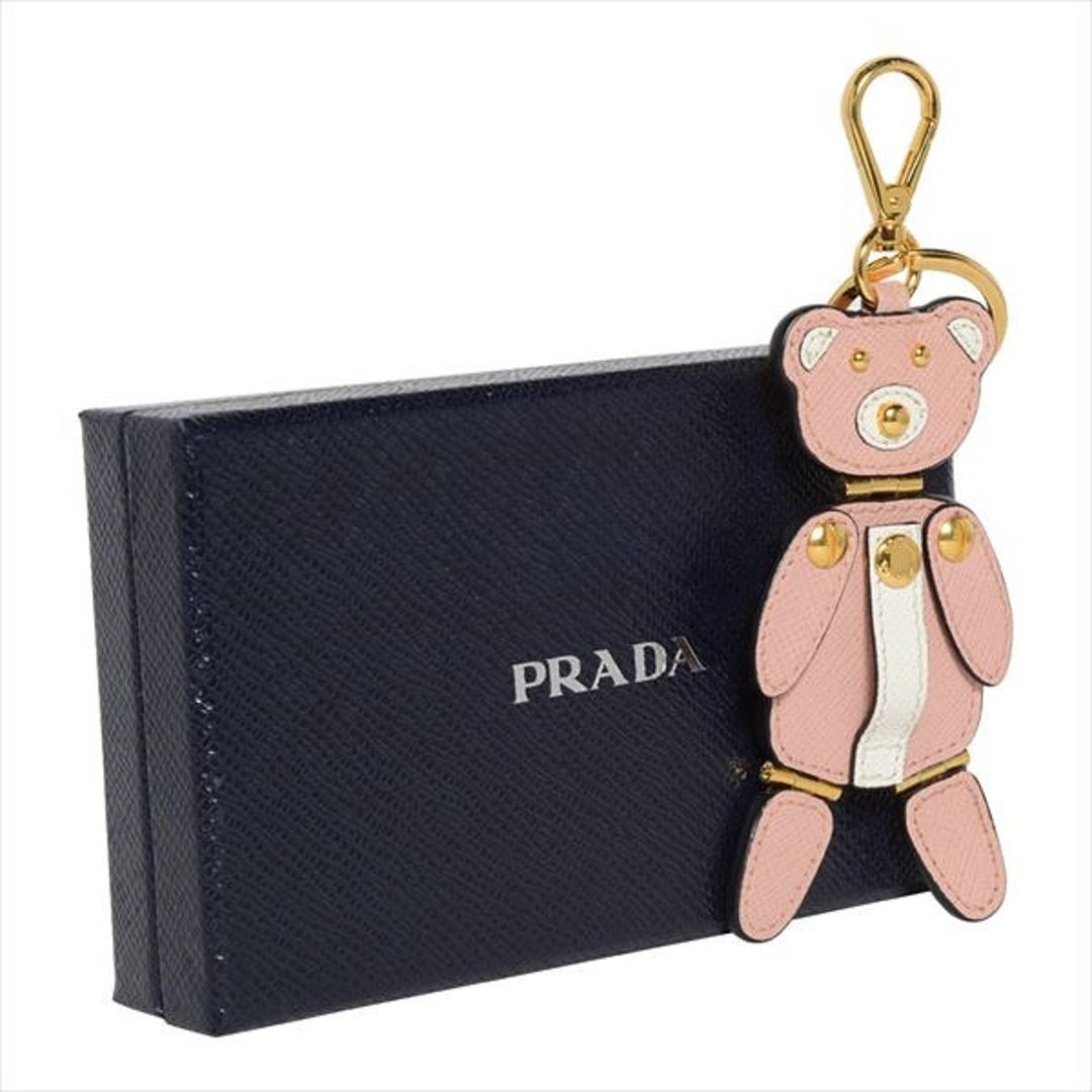 Prada Saffiano Bear Orchidea Pink Leather Keychain 1TL177