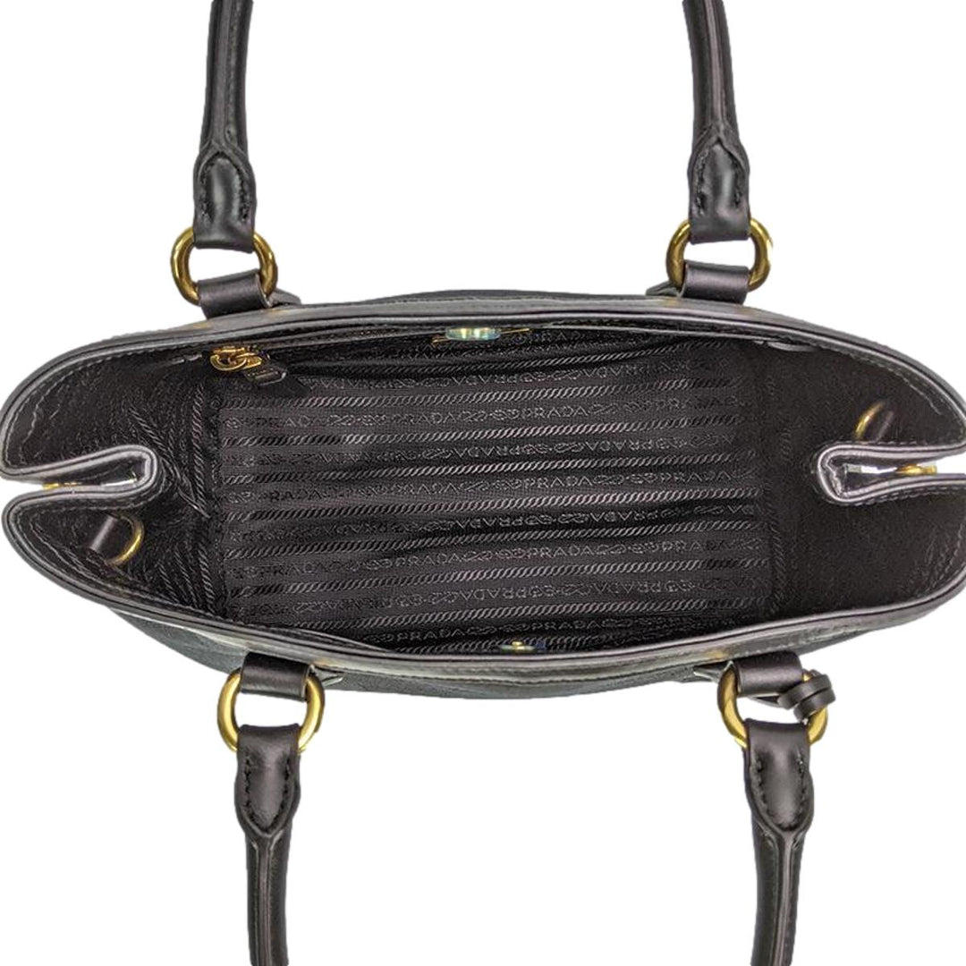 Prada Logo Jacquard Black Soft Calf Leather Trim Cross Body Bag 1BA172
