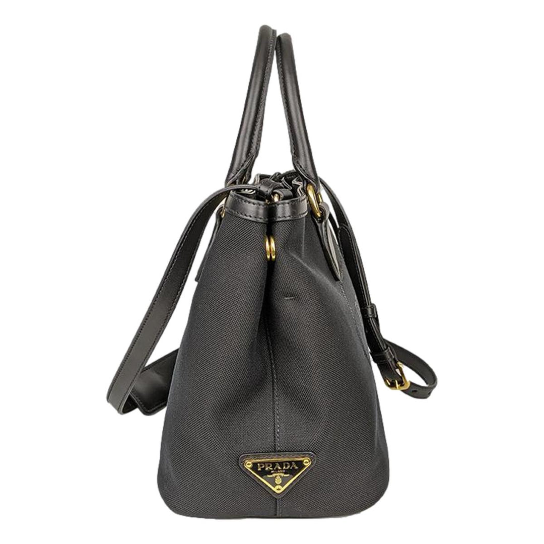 Prada Logo Jacquard Black Soft Calf Leather Trim Cross Body Bag 1BA172