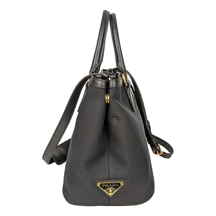 Prada Logo Jacquard Black Soft Calf Leather Trim Cross Body Bag 1BA172