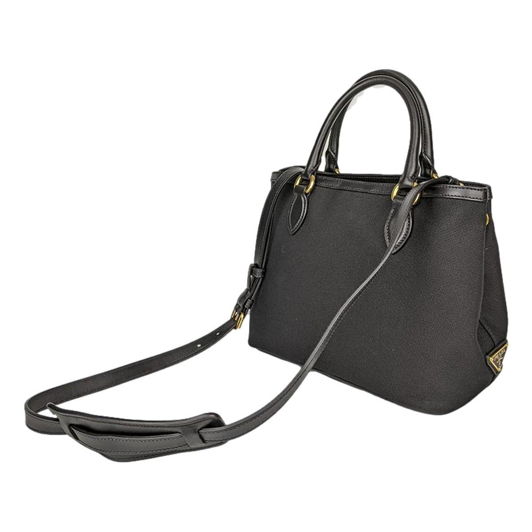 Prada Logo Jacquard Black Soft Calf Leather Trim Cross Body Bag 1BA172