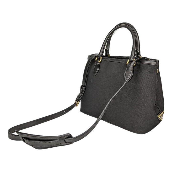 Prada Logo Jacquard Black Soft Calf Leather Trim Cross Body Bag 1BA172