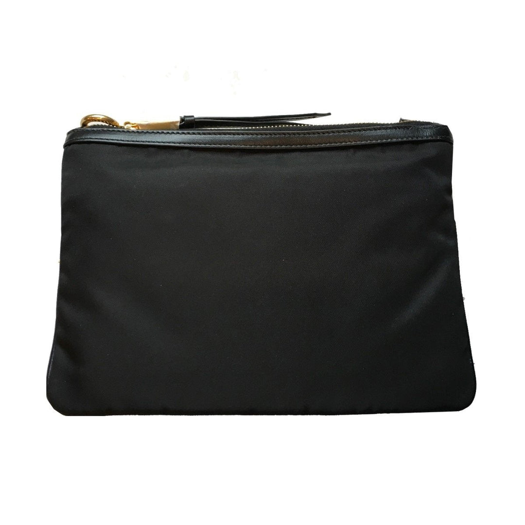 Prada Logo Tessuto Nylon Soft Calf Trim Black Cross Body Bag 1BH046
