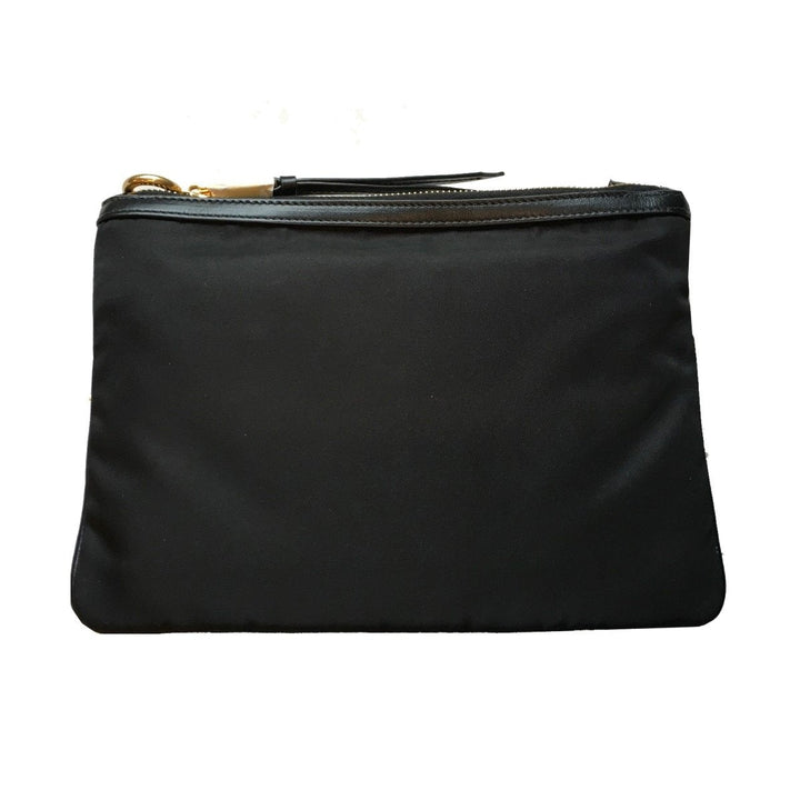 Prada Logo Tessuto Nylon Soft Calf Trim Black Cross Body Bag 1BH046