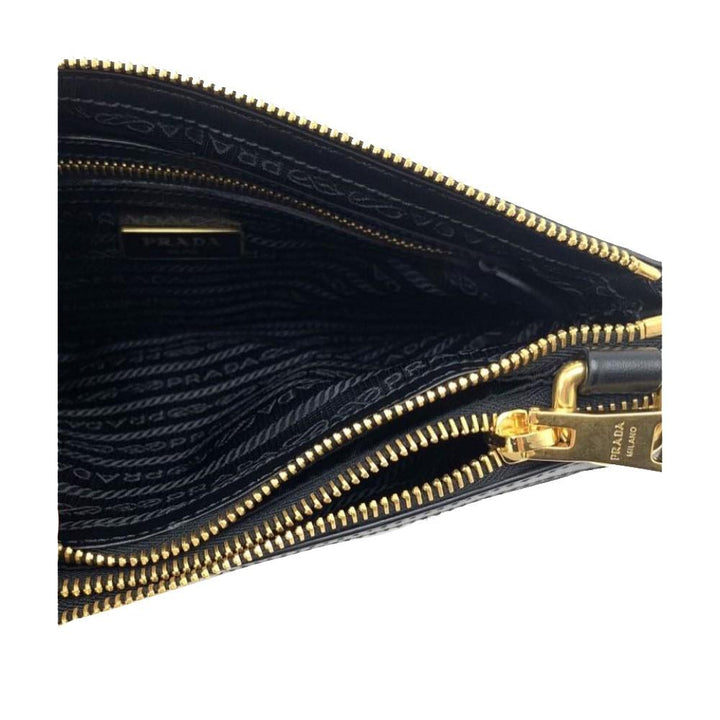 Prada Logo Tessuto Nylon Soft Calf Trim Black Cross Body Bag 1BH046