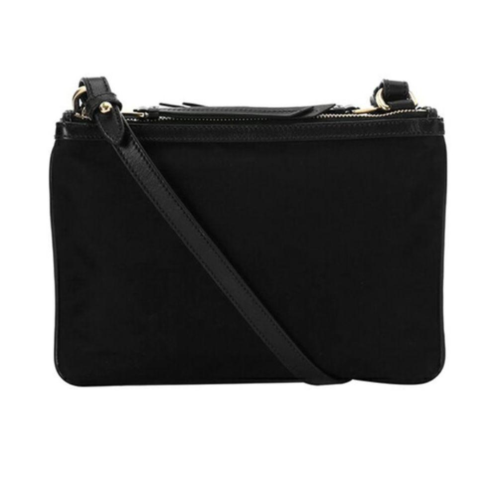 Prada Logo Tessuto Nylon Soft Calf Trim Black Cross Body Bag 1BH046