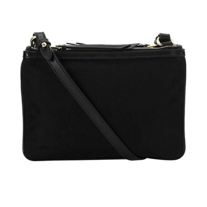 Prada Logo Tessuto Nylon Soft Calf Trim Black Cross Body Bag 1BH046