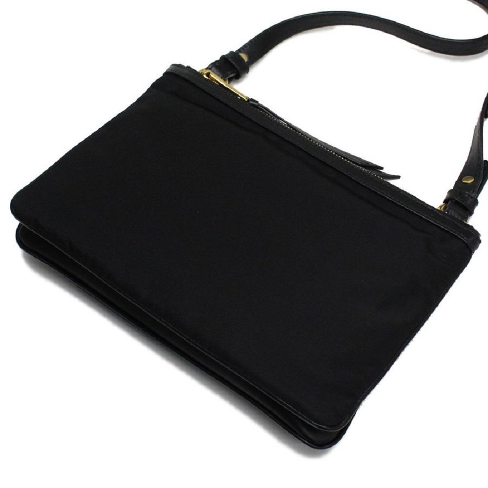 Prada Logo Tessuto Nylon Soft Calf Trim Black Cross Body Bag 1BH046