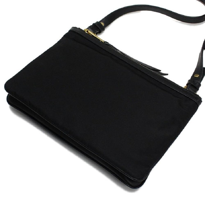 Prada Logo Tessuto Nylon Soft Calf Trim Black Cross Body Bag 1BH046
