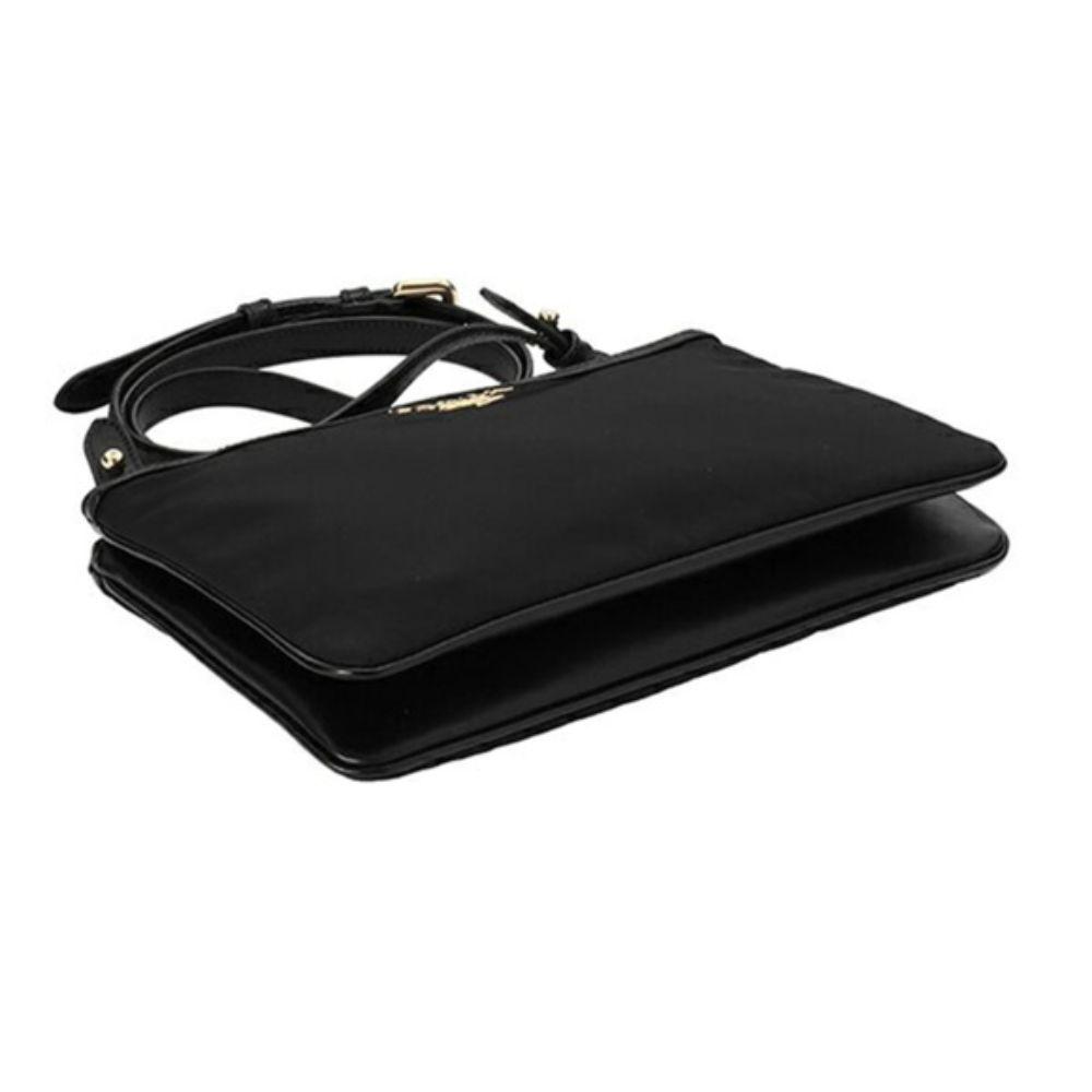 Prada Logo Tessuto Nylon Soft Calf Trim Black Cross Body Bag 1BH046