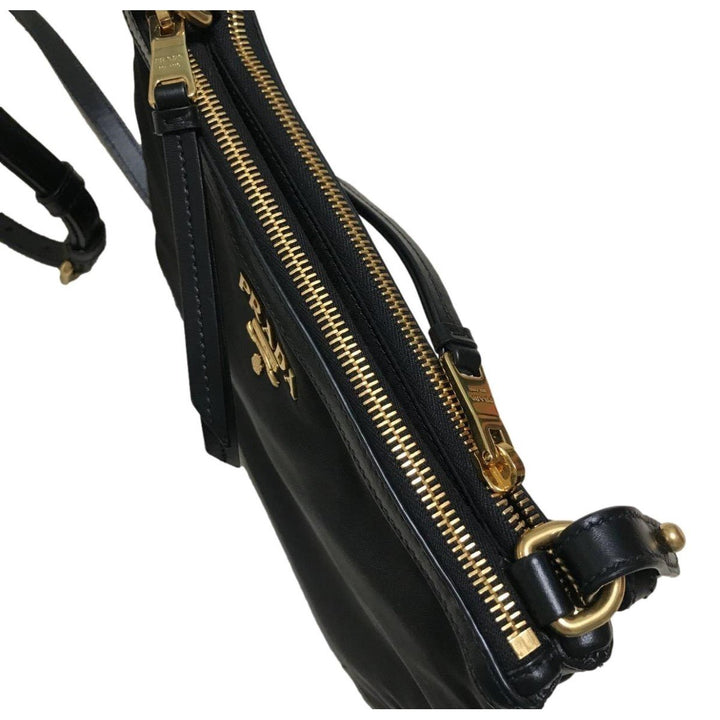 Prada Logo Tessuto Nylon Soft Calf Trim Black Cross Body Bag 1BH046