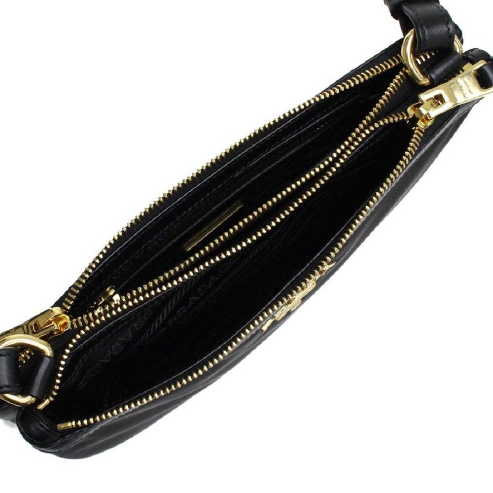 Prada Logo Tessuto Nylon Soft Calf Trim Black Cross Body Bag 1BH046