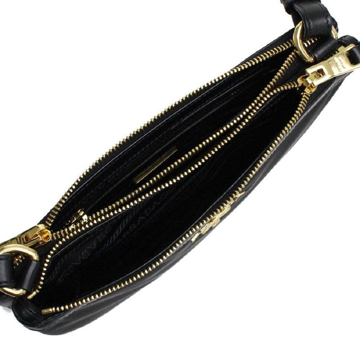 Prada Logo Tessuto Nylon Soft Calf Trim Black Cross Body Bag 1BH046
