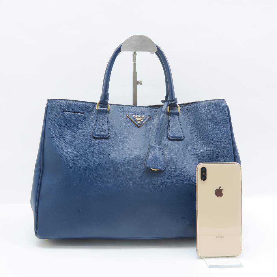 Prada Lux Large Saffiano Blue Calfskin Leather Tote