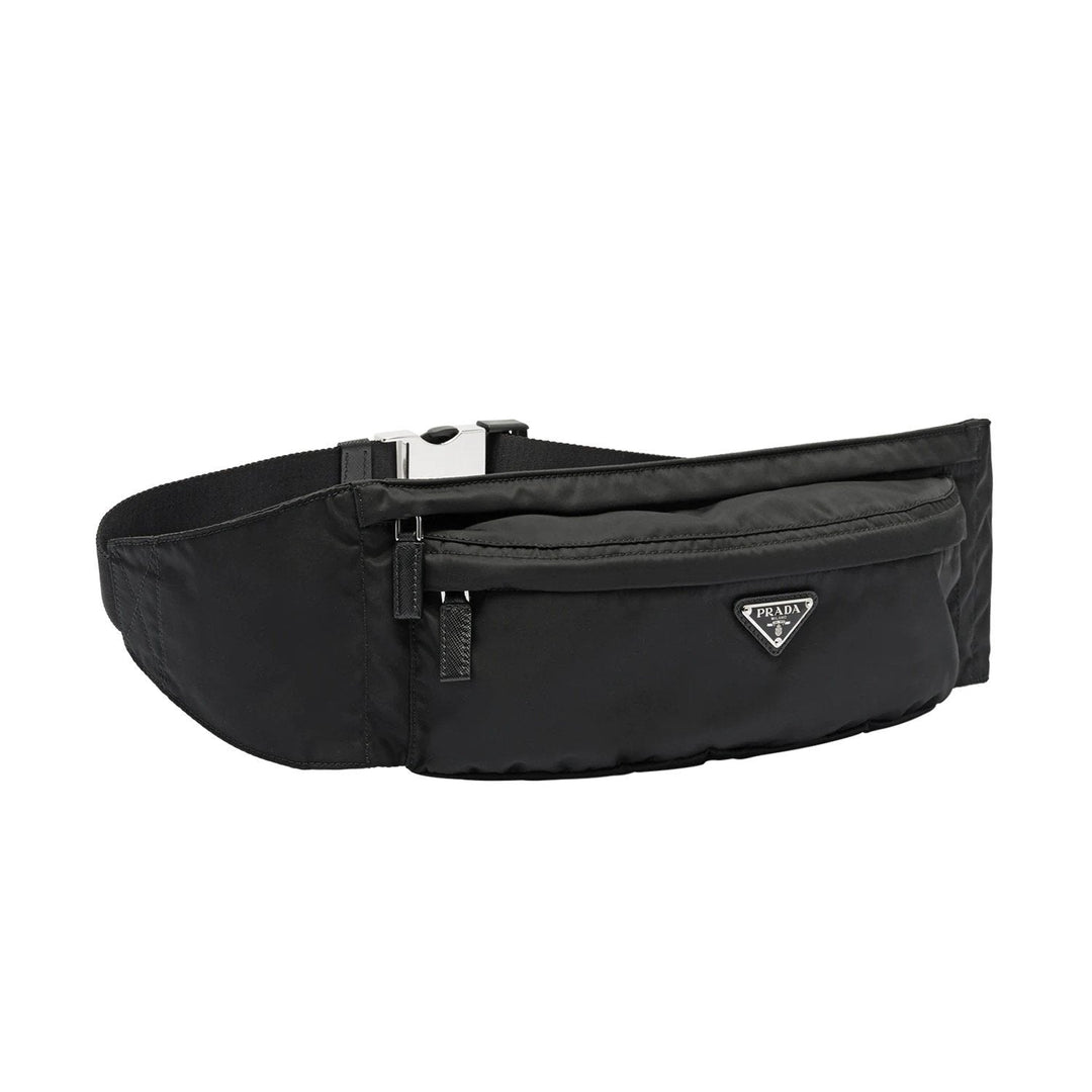 Prada Marsupio Black Nylon Saffiano Trim Triangle Logo Belt Bag 2VL132