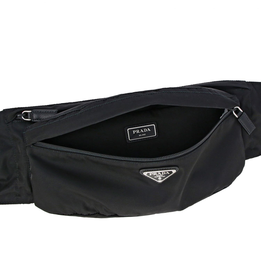 Prada Marsupio Black Nylon Saffiano Trim Triangle Logo Belt Bag 2VL132