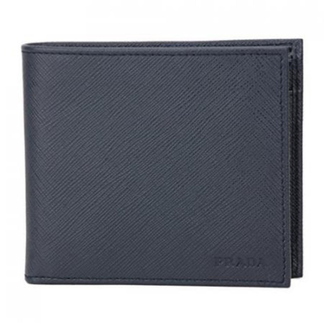 Prada Men's Baltico Blue Saffiano Leather Logo Billfold Bifold Wallet 2MO738