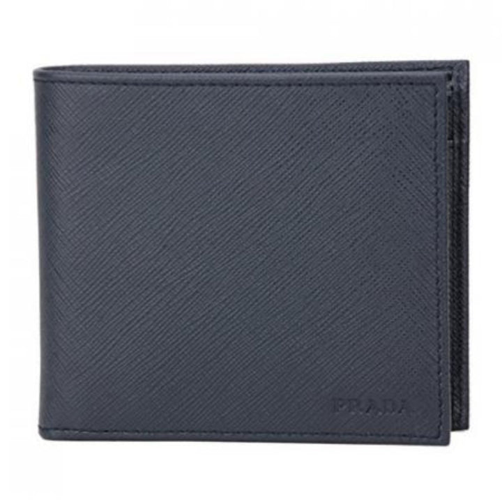 Prada Men's Baltico Blue Saffiano Leather Logo Billfold Bifold Wallet 2MO738