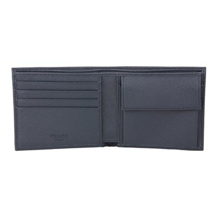 Prada Men's Baltico Blue Saffiano Leather Logo Billfold Bifold Wallet 2MO738