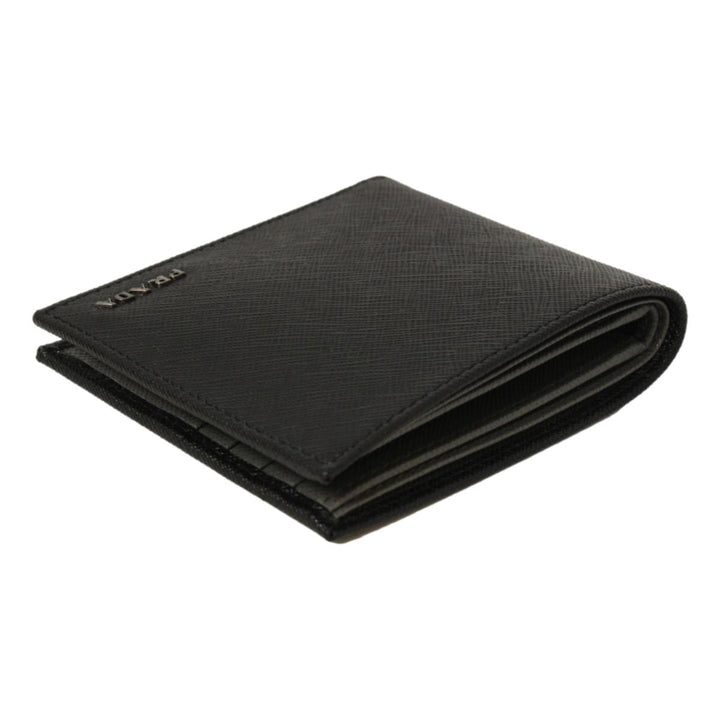 Prada Nero Black Grey Saffiano Cuir Leather Billfold Wallet 2M0513