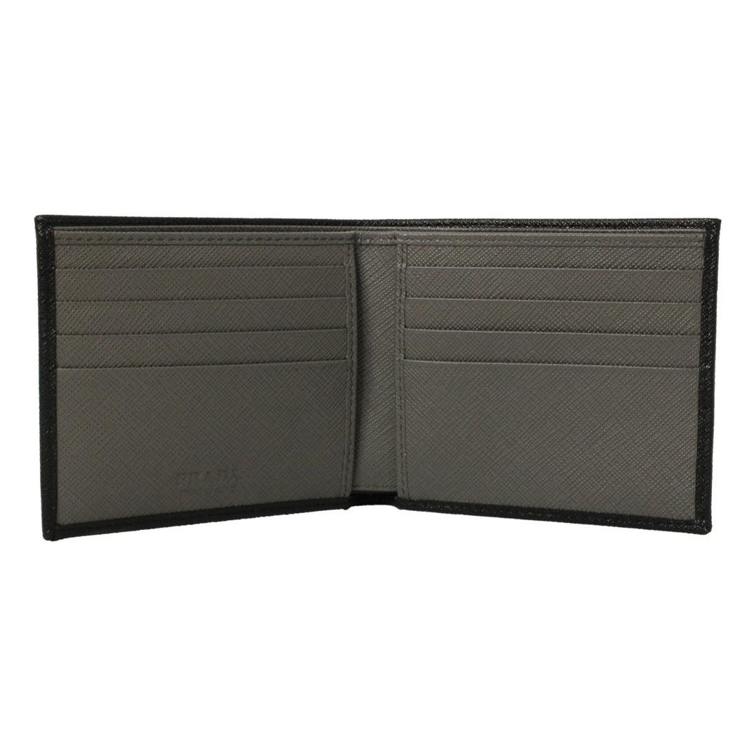 Prada Nero Black Grey Saffiano Cuir Leather Billfold Wallet 2M0513