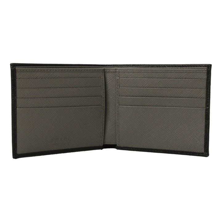 Prada Nero Black Grey Saffiano Cuir Leather Billfold Wallet 2M0513