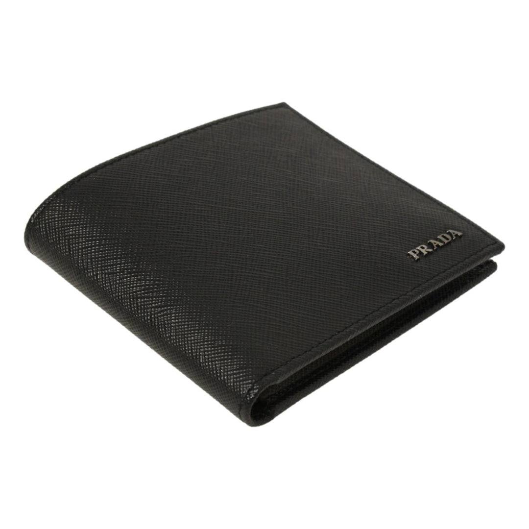 Prada Nero Black Grey Saffiano Cuir Leather Billfold Wallet 2M0513