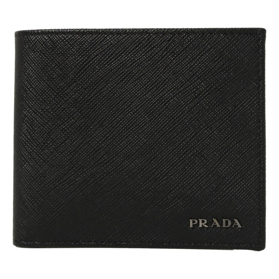 Prada Nero Black Grey Saffiano Cuir Leather Billfold Wallet 2M0513