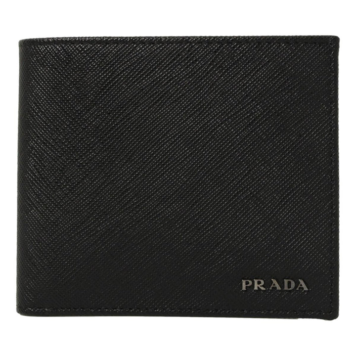 Prada Nero Black Grey Saffiano Cuir Leather Billfold Wallet 2M0513