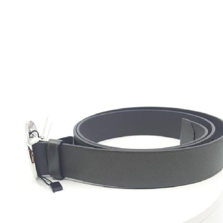 Prada Grey Saffiano Leather Engraved Oval Plaque Buckle Size: 105/42 Belt 2CM046