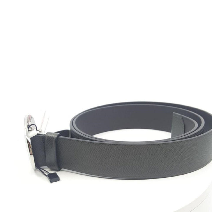 Prada Grey Saffiano Leather Oval Plaque Buckle Belt 2CM046 Size 90/36