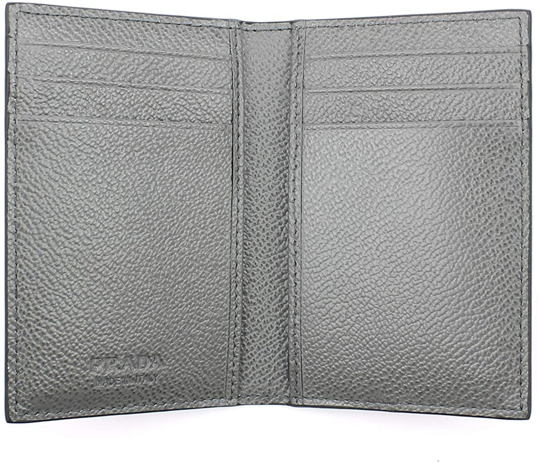 Prada Men's Vitello Micro Grain Black Grey Leather Vertical Card Holder 2MC101