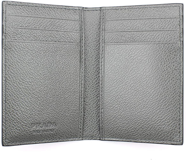 Prada Men's Vitello Micro Grain Black Grey Leather Vertical Card Holder 2MC101