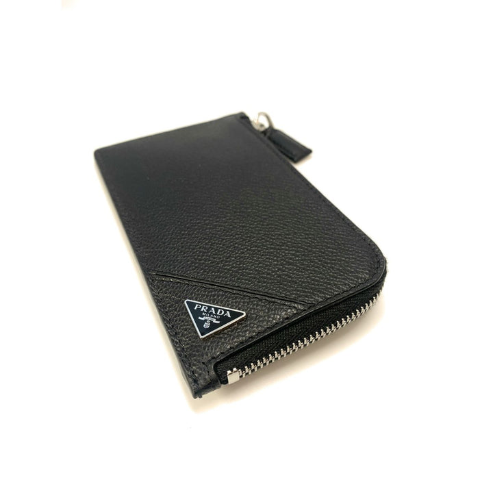 Prada Men's Vitello Micro Grain Black Leather Zipper Card Case Wallet 2MC021