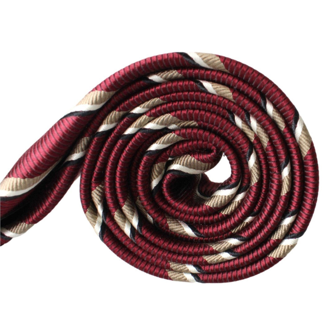 Prada Mens Silk Tie Bordeaux Red Striped Pattern UCR75