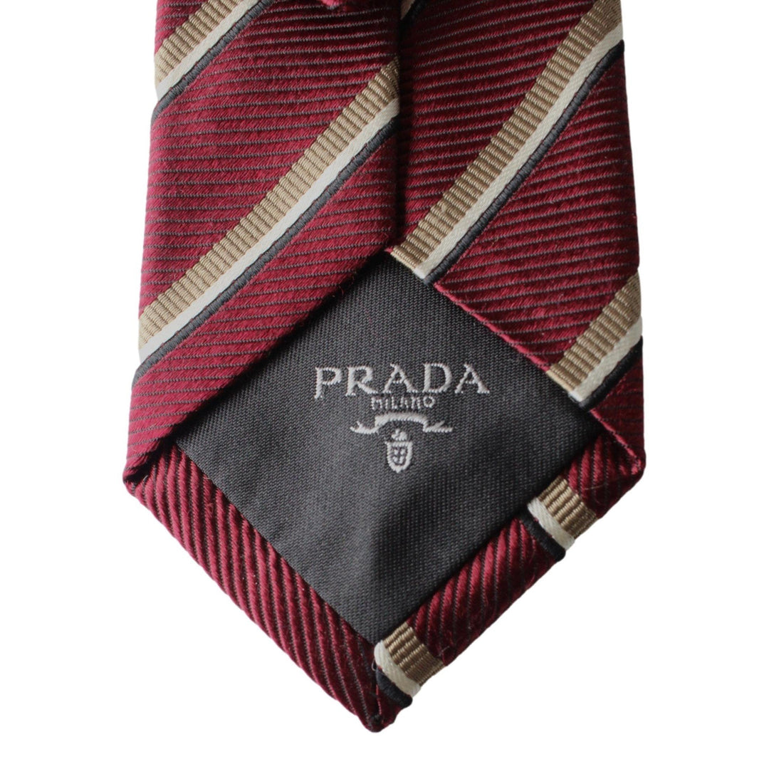 Prada Mens Silk Tie Bordeaux Red Striped Pattern UCR75