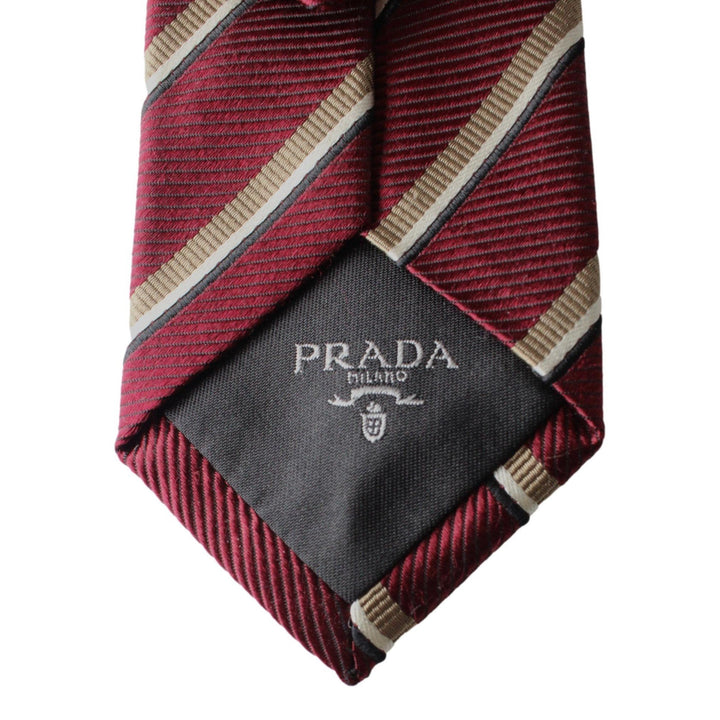 Prada Mens Silk Tie Bordeaux Red Striped Pattern UCR75