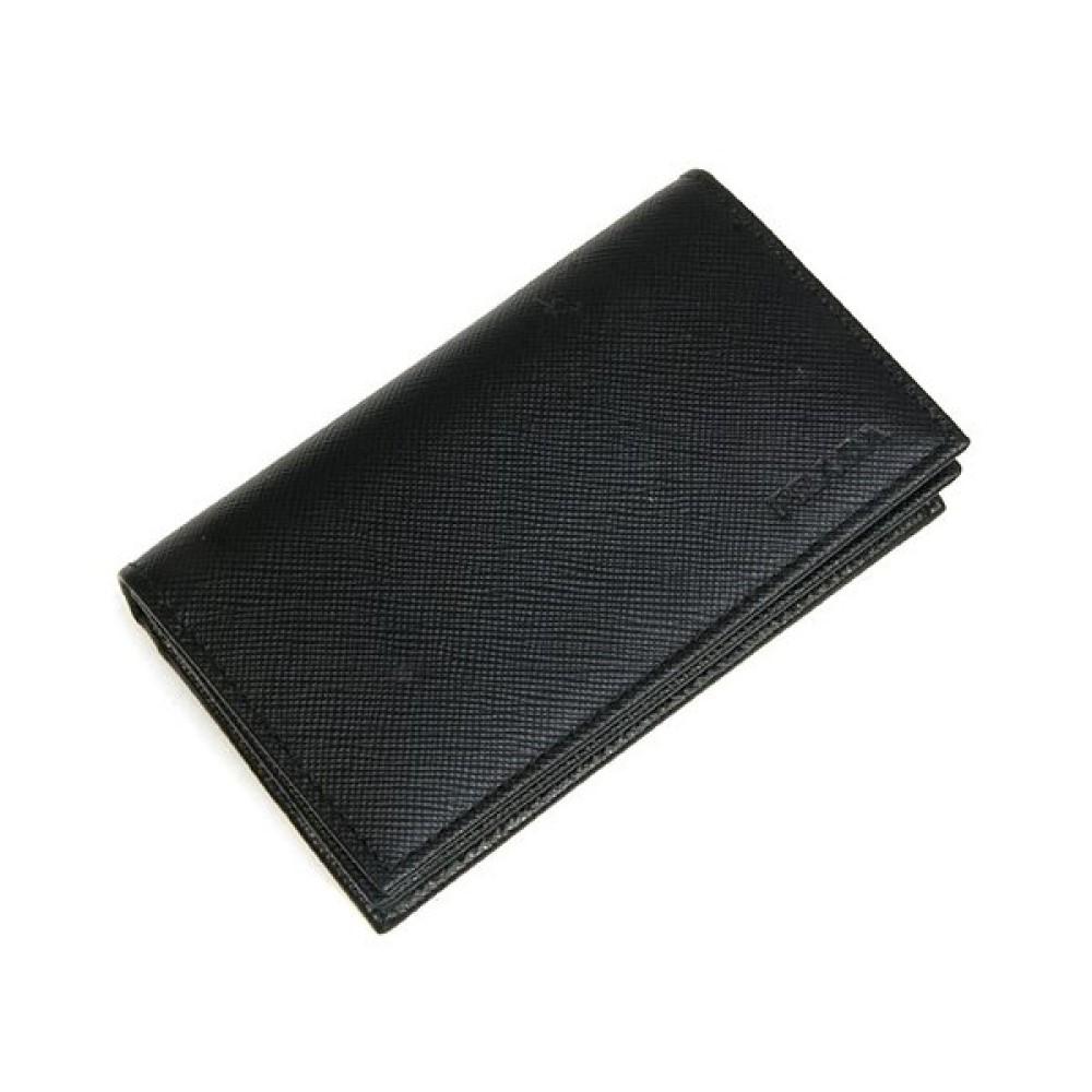 Prada Mens Saffiano Flap Card Holder Wallet Black 2MC122