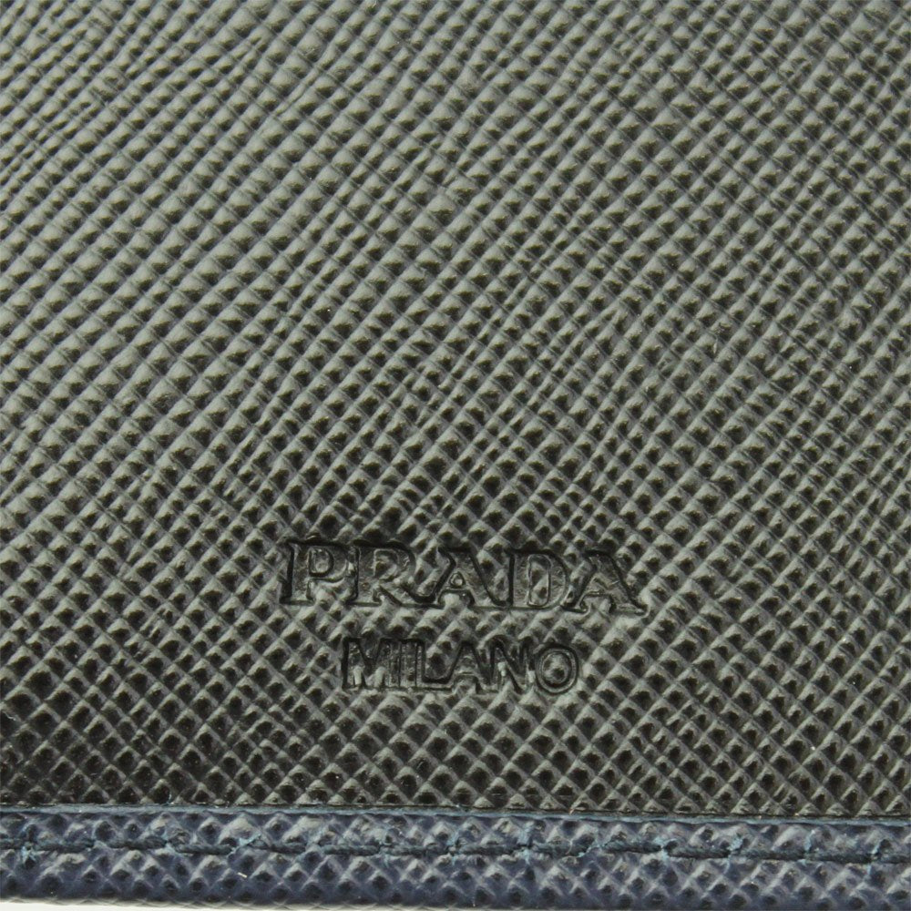 Prada Navy Black Bicolor Saffiano Leather Logo Bifold Wallet 2MO738