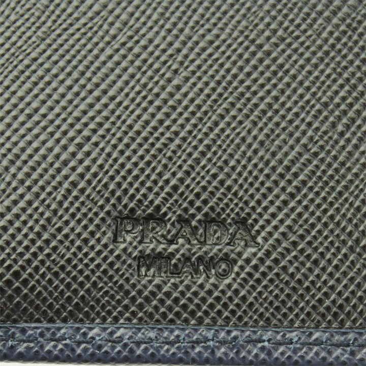 Prada Navy Black Bicolor Saffiano Leather Logo Bifold Wallet 2MO738