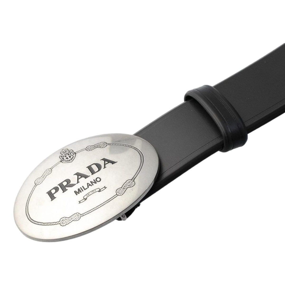 Prada Navy Blue Saffiano Leather Belt Silver Belt Buckle 2CM046 Size 100 / 40