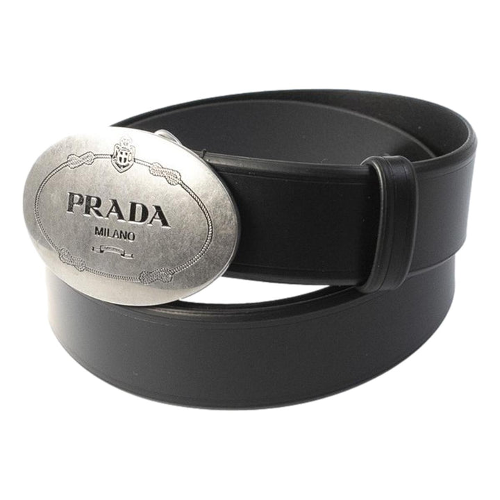 Prada Navy Blue Saffiano Leather Belt Silver Belt Buckle 2CM046 Size 100 / 40