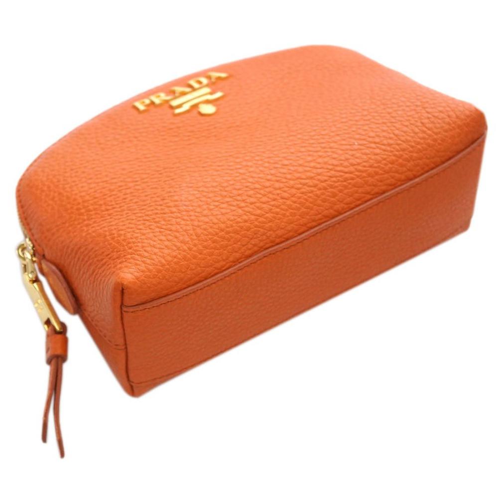 Prada Papaya Orange Vitello Daino Pouch Cosmetic Case 1ND005