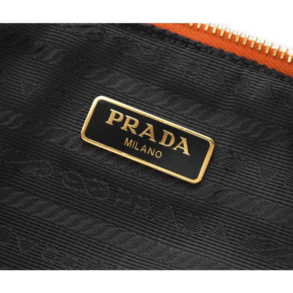 Prada Papaya Orange Vitello Daino Pouch Cosmetic Case 1ND005