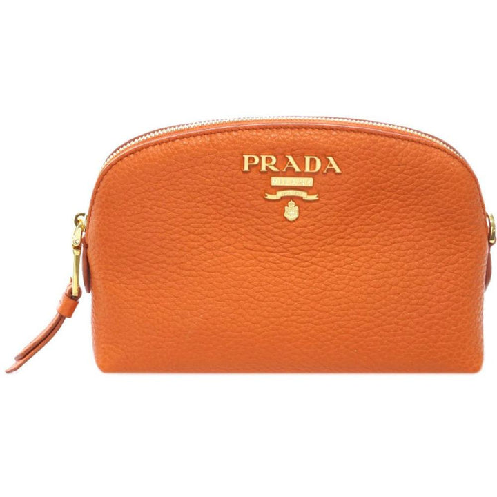 Prada Papaya Orange Vitello Daino Pouch Cosmetic Case 1ND005