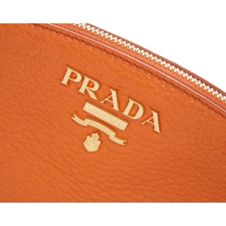 Prada Papaya Orange Vitello Daino Pouch Cosmetic Case 1ND005