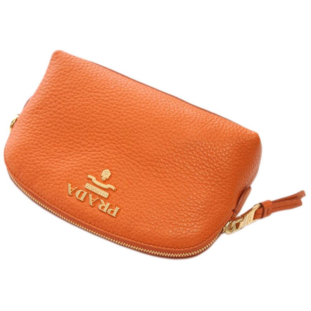 Prada Papaya Orange Vitello Daino Pouch Cosmetic Case 1ND005